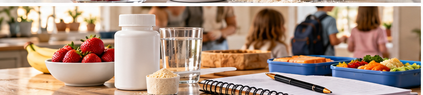 Family supplement routine with whole foods and a lunchbox